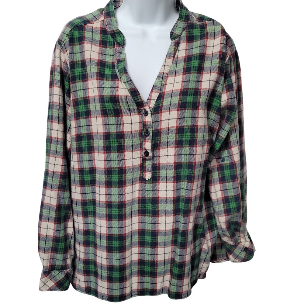 Lee Rider Womens Flannel Shirt Hi Lo Roll Tab Sleeve Pullover Green Plaid Grunge